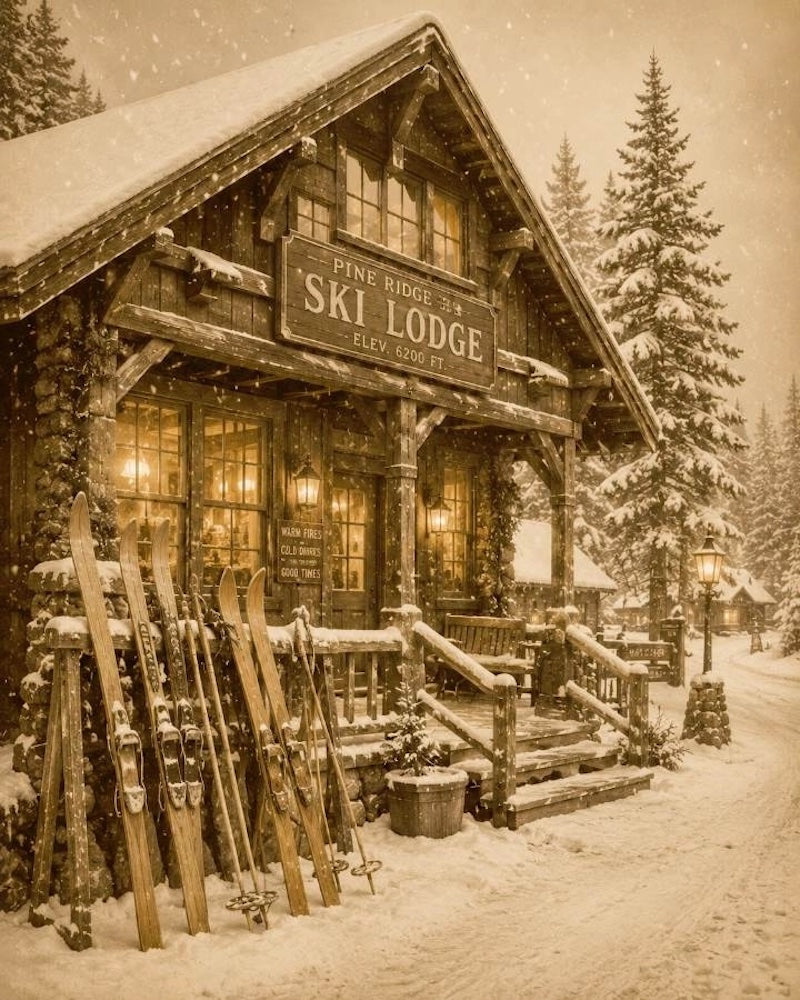 Chalet De Ski Vintage Sous La Neige