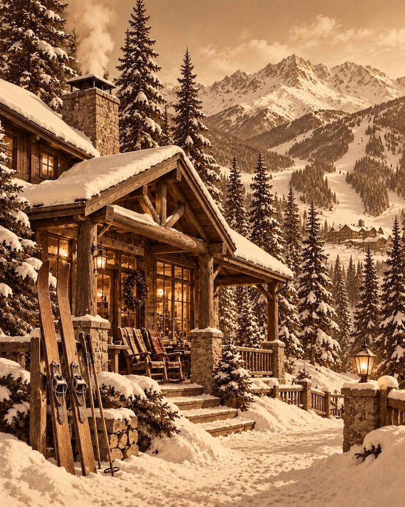 Chalet Rustique Dans Les Montagnes Enneigées